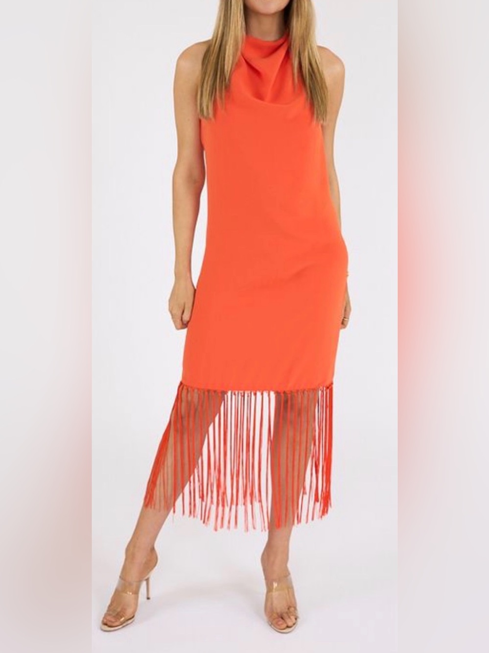 Amanda Uprichard Syd Cowl Neck Fringe Midi Dress Size XS
